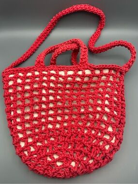*REPAIRED* Madewell Red Crochet Cotton Farmer’s Market Tote Bag Summer Beach